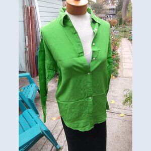 Blouse: Silk, neon green long sleeve. Size large - by Ralph Lauren